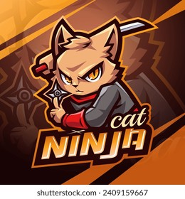 Ninja Cat esport mascot Logo Design	