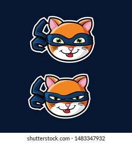 ninja cat head, sticker and logo template