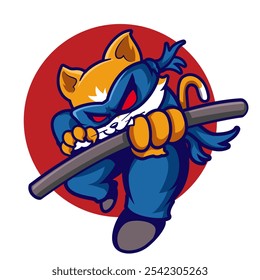 ilustração de desenho animado de mascote de gato ninja