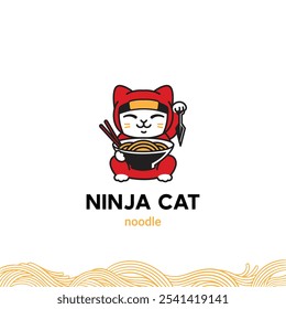 Ninja gato noodle logotipo vetor