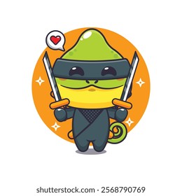 Ninja chameleon cartoon vector illustration. Vector cartoon Illustration suitable for poster, brochure, web, mascot, sticker, logo and icon.