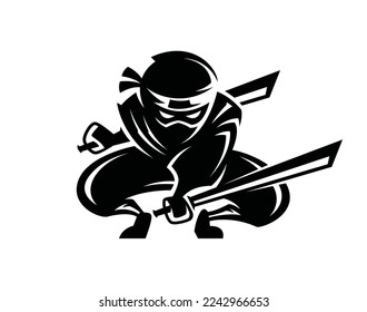 Diseño del logo del personaje Ninja con dos espadas