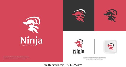 Logotipo de personaje Ninja con un concepto de dibujos animados amigable, símbolo de lucha, ilustración gráfica de Vector.