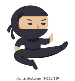 ninja character. Serious ninja jumping. Flat style vector illustration.