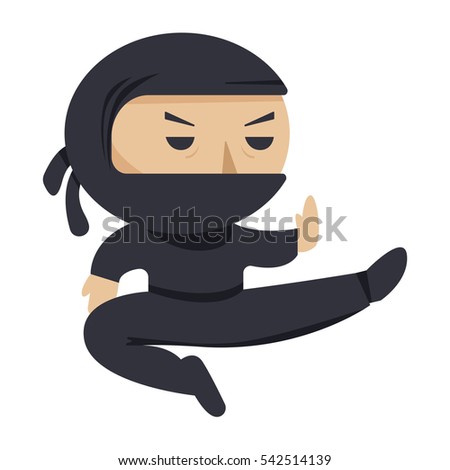 ninja character. Serious ninja jumping. Flat style vector illustration.