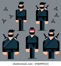 ninja character set flat style vector illustration isolated
