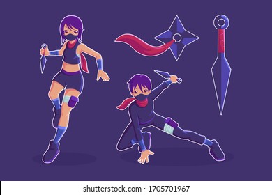Ninja character set vector illustration