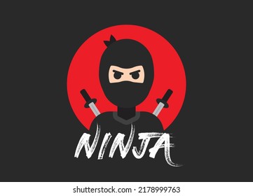 Ninja character vector illustration. Japanese warrior with sword in the back graphic design cartoon icon.