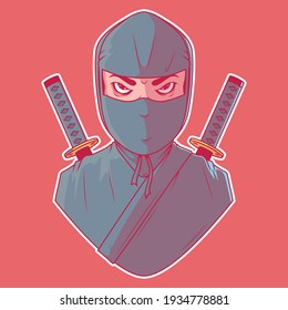 Ilustración vectorial de caracteres Ninja. Mascota, artes marciales, concepto de diseño gamer.