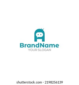 Ninja Chat in Letter A Logo Design Vector