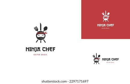 ninja chef logo design modern concept, ninja with cutlery logo template