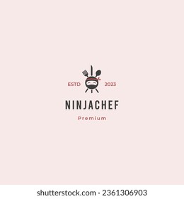 ninja chef logo design vintage concept, ninja with cutlery logo template