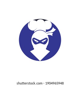Diseño del logo vectorial del chef Ninja. Ninja con el icono del sombrero de chef.	
