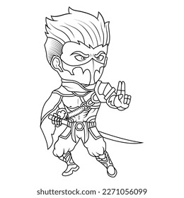 Ninja chibi mascot logo line art
