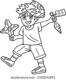 Ninja Child with Kunai and Shuriken Toys Isolated