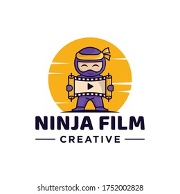 Ninja cinema logo. Cute character of ninja