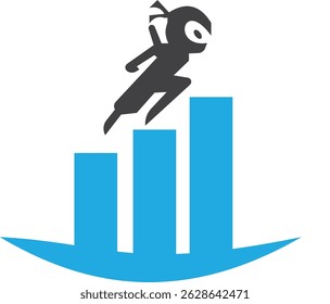 Ninja climbing a growth chart, symbolizing business success and achievement.