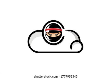 ninja cloud logo design vector template