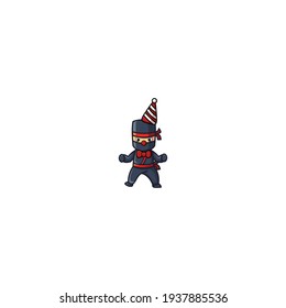 Ninja Clown Cartoon Character Design Vector Illustration. With Cute, Funny, And Fun Cartoon. 