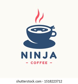 Ninja Coffee logo template vector icon. Cup of Coffee with ninja face illustration. EPS 10.