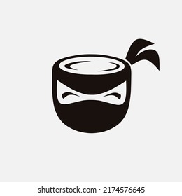 Ninja coffee minimalist logo. Simple negative space vector design. Isolated with soft background.