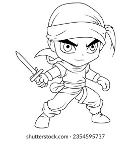 la página de color ninja es aislada, limpia y minimalista, simple línea de arte y color lindo para los pequeños