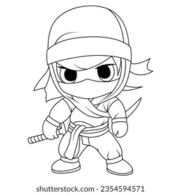 ninja coloring page for kids isolated clean and minimalistic line artwork Japanese samurai