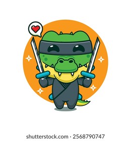 Ninja crocodile cartoon vector illustration. Vector cartoon Illustration suitable for poster, brochure, web, mascot, sticker, logo and icon.