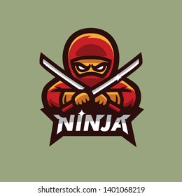 ninja cross katana sword esport logo mascot vector illustration