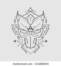 Ninja Demon Mask Line art style