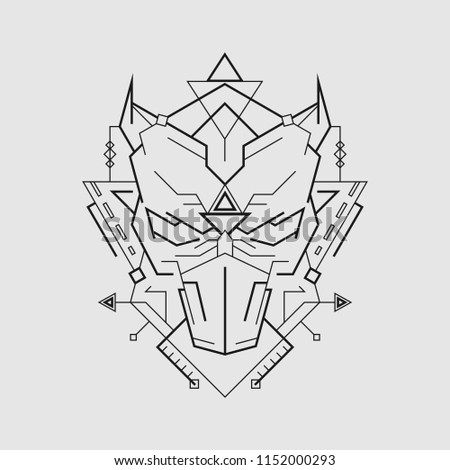 Ninja Demon Mask Line art style