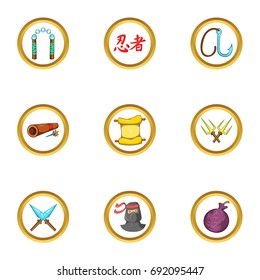 Ninja destiny icon set. Cartoon set of 9 ninja destiny vector icons for web isolated on white background