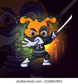 The ninja dog attack with the katana esport mascot design logo of illustration