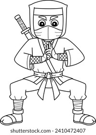 Ninja Doing Hand Seals Isolated Coloring Page 