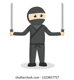 ninja with double sword vector illustration