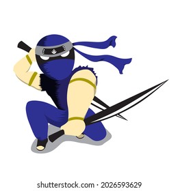 Ninja in Blau gekleidet mit zwei Schwertern