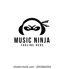 Ninja with earphone music logo design inspiration