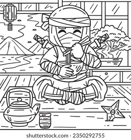 Ninja Eating Ramen Coloring Page for Kids