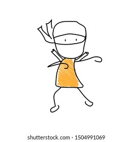 Ninja emoji character. Editable line ninja character.