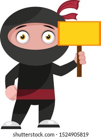 Ninja with empty note, illustration, vector on white background.