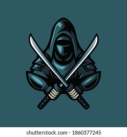 Ninja esport mascot logo design vector with modern illustration concept style for badge, emblem and t-shirt printing. Dark ninja with sword for gaming