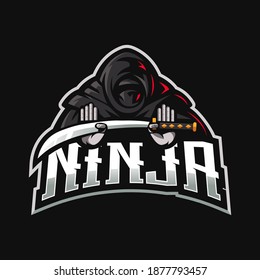Ninja esport mascot logo design vector with modern illustration concept style for badge and emblem. Black ninja with sword for sport team
