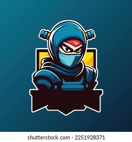 Ninja esports mascot design, gaming logo template, illustration