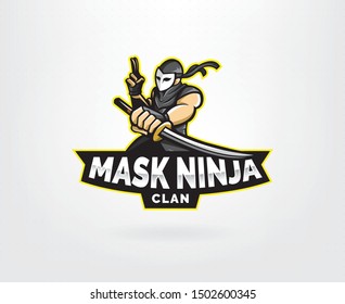 Ninja esports mascot logo design. mascot ninja characters with mask and sword. Vector illustration
