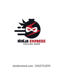 Ninja Express logo template, ninja head, Fast, delivery, logistics. Vector illustration.