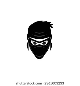 Ninja Gesicht Logo Vektor von Shinobi Maskottensymbol, Massin Samurai Kopf Silhouette Symbol Clip-Kunst. einzeln auf weißem Hintergrund.