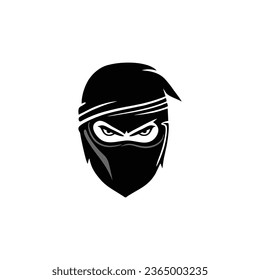 Ninja Gesicht Logo Vektor von Shinobi Maskottensymbol, Massin Samurai Kopf Silhouette Symbol Clip-Kunst. einzeln auf weißem Hintergrund.