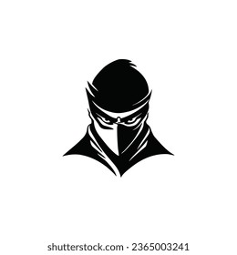 Ninja Gesicht Logo Vektor von Shinobi Maskottensymbol, Massin Samurai Kopf Silhouette Symbol Clip-Kunst. einzeln auf weißem Hintergrund.