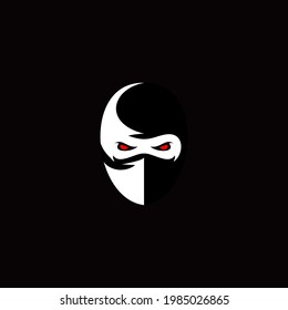 a ninja face themed design with red eyes