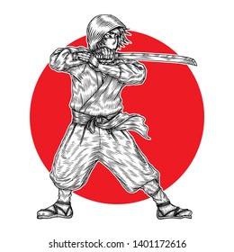 Ninja Fight, Hand Drawn Sketch
